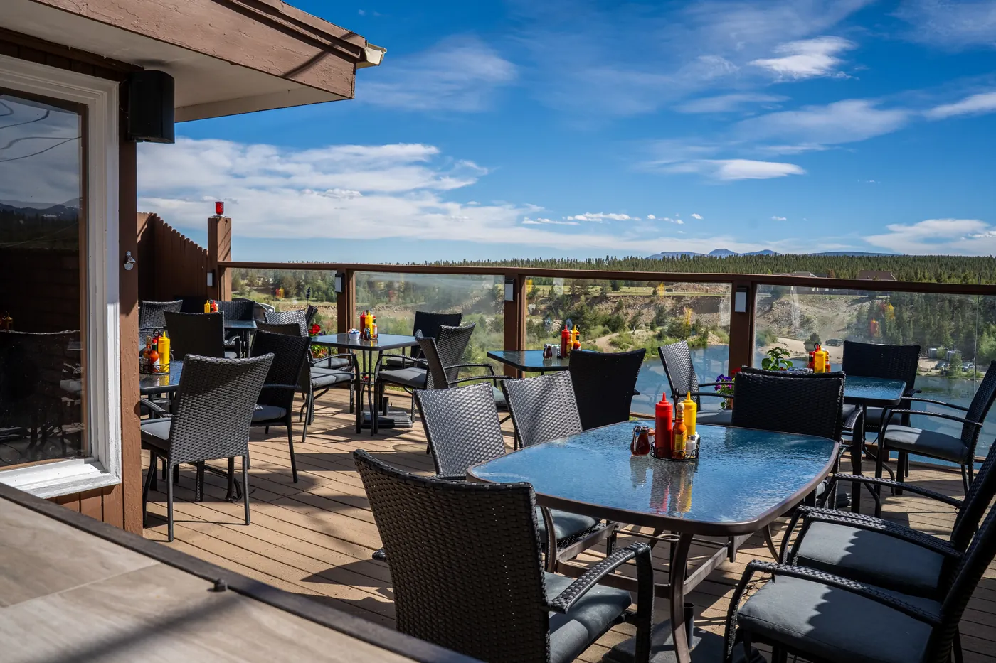 Patio seating with mountain view